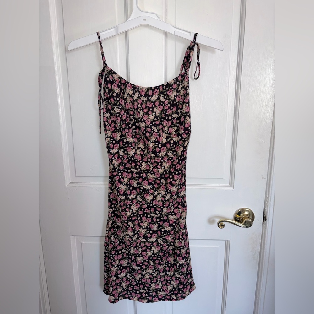 Floral Slip Dress in Black and Pink